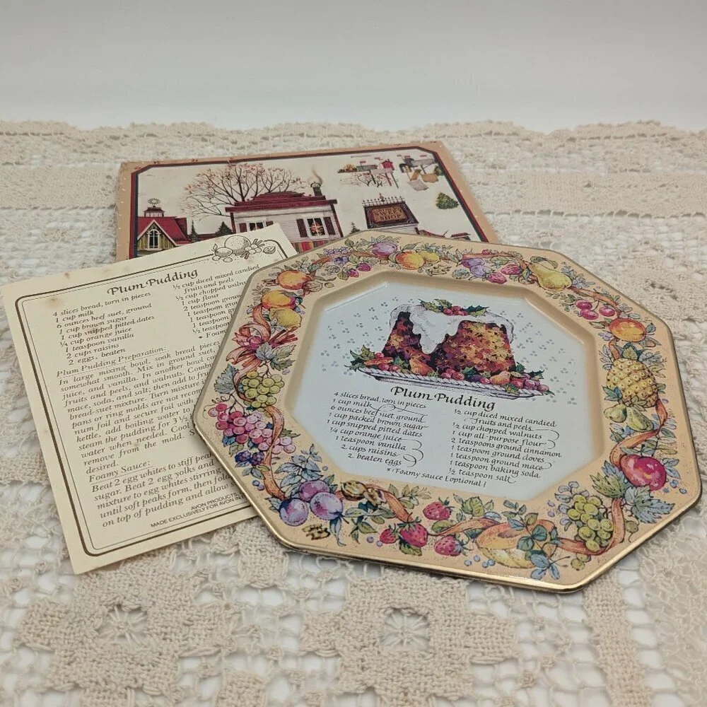 Vintage 1982 Avon Hospitality Sweets Recipe Plate - Plum Pudding Tin Tray